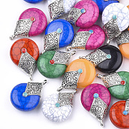 Resin Pendants, with Alloy & Enamel, teardrop, Antique Silver, Mixed Color, 40x27x16mm, Hole: 3.5mm(RESI-T022-14)