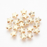 Brass Beads, Nickel Free, Real 18K Gold Plated, Star, 5x5x2.5mm, Hole: 1mm(X-KK-T014-98G)