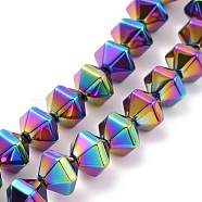 Electroplated Non-magnetic Synthetic Hematite Beads Strands, Faceted, Bicone, Multi-color Plated, 8x10x8.5mm, Hole: 0.8mm, about 49pcs/strand, 15.75 inch(40cm)(G-G862-01C)