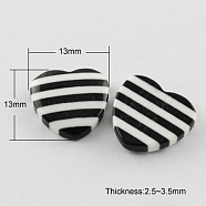 Striped Resin Cabochons, Heart, Black, 13x13x2.5~3.5mm(X-CRES-Q097-13mm-1)