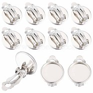 50Pcs 304 Stainless Steel Clip-on Earring Findings, Earring Settings, Flat Round, Stainless Steel Color, 18x13.5x7mm, Hole: 3mm, Tray: 12mm(STAS-SC0004-24)
