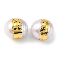 Natural Cultured Freshwater Pearl Beads, Edge Golden Plated, Round, White, 10~13x10~13mm, Hole: 0.5mm(PEAR-F006-56G)
