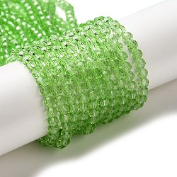 Transparent Glass Beads, Faceted(32 Facets), Round, Lime, 4mm, Hole: 0.7mm, about 94~96pcs/strand, 14.17~14.37 inch(36~36.5cm)(EGLA-A035-T4mm-D09)