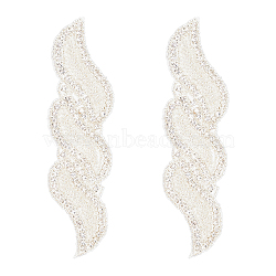 Glass Hotfix Rhinestone Applique, Iron on Patches, with Brass Settings, for Wedding Dress, Bridal Sash, Crystal Belt Decoration, Spiral, White, 160x44.5x4mm(DIY-WH0343-08)
