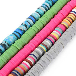 Handmade Polymer Clay Bead Strands, Disc/Flat Round, Colorful, 8x0.5~1mm, Hole: 2mm, about 300~317pcs/strand, 14.96 inch~15.75 inch(38~40cm).(CLAY-N011-54)