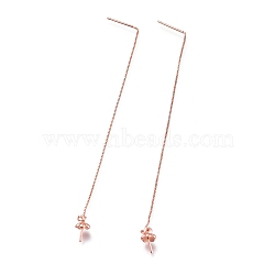 Brass Stud Earring Findings, Ear Thread, with Box Chains and Pinch Bail, for Half Drilled Bead, Rose Gold, 109mm, Pin: 0.8mm(X-KK-O130-02RG)