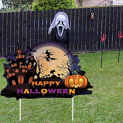 Plastic Yard Signs Display Decorations, for Outdoor Garden Decoration, Word Happy Halloween, Black, 230x360x4mm(DIY-WH0248-020)