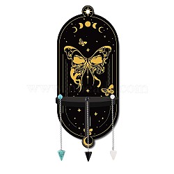 CREATCABIN DIY Oval Poplar Wood Wall Display Stand Decorations, with Natural Black Stone & Synthetic Turquoise & Glass Dowsing Pendulum Pendants and Iron Screw, Butterfly Pattern(DJEW-CN0001-19A)