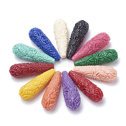 Synthetic Coral Beads, Dyed, teardrop, Mixed Color, 27~28x10~11mm, Hole: 1.5mm(CORA-Q033-02A)