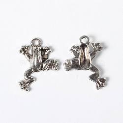 Alloy Pendants, Cadmium Free & Lead Free, Antique Silver Color, Frog, about 17mm wide, 21.5mm long, hole: 1.5mm(X-EJ10254)