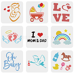 Plastic Painting Stencils Sets, Reusable Drawing Stencils, for Painting on Scrapbook Fabric Tiles Floor Furniture Wood, Ocean Theme, White, Baby Pattern, 15x15cm(DIY-WH0172-881)