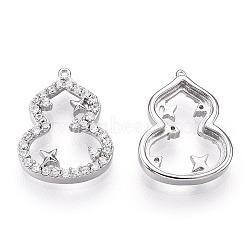 Rhodium Plated 925 Sterling Silver Micro Pave Cubic Zirconia Charms, Gourd/Calabash, Nickel Free, Real Platinum Plated, 13.5x10.5x3mm, Hole: 0.6mm(STER-T004-14P)
