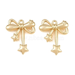 Alloy Pendants, Bowknot with Star Charms, Rack Plating, Cadmium Free & Lead Free, Golden, 24.5x20x5mm, Hole: 1.6mm(AL-CBAD42D-05G)