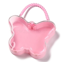 Butterfly Plastic Jewelry Boxes, with Plastic Beads Handle, Transparent Cover, Pink, 13x16.7x4.8cm(OBOX-F006-02)
