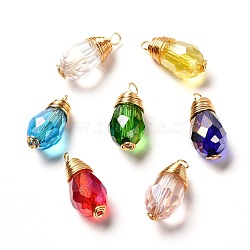 Electroplate Glass Pendants, AB Color Plated, with Copper Wire, Teardrop, Mixed Color, 21x19mm, Hole: 2.4mm(PALLOY-JF00899)