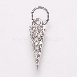 Brass Micro Pave Cubic Zirconia Charms, Triangle, Clear, Platinum, 13.5x4x2mm, Hole: 3.5mm(KK-P134-16P)