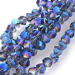 Electroplate Transparent Glass Beads Strands, Full Rainbow Plated, Faceted, Dark Blue, 5x5.5x5.5mm, Hole: 1.2mm, about 78~80pcs/strand, 13.35 inch~16.14 inch(39~41cm)(EGLA-L016-FR-A03)