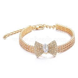 Adjustable 3-Row Brass Micro Pave Cubic Zirconia Cup Chain Pet Collars, Slider Bowknot Cat Dog Choker Necklace, Golden, 245mm(PW-WG63250-05)