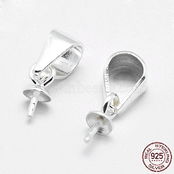 Rhodium Plated 925 Sterling Silver Pendant Bails, For Half Drilled Beads, Platinum, 6x3mm, Hole: 3.5x4.5mm, Pin: 0.5mm(STER-E050-05P)