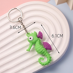 PVC Plastic Keychain, Ocean Theme, Sea Horse, Lawn Green, Pendant: 6.1x3.6cm(PW-WGD8CA8-04)