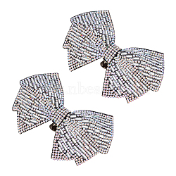 2Pcs Cloth with Rhinestone Shoe Buckle Clips, Bowknot, Crystal AB, 55x95x20mm(FIND-FH0008-78A)