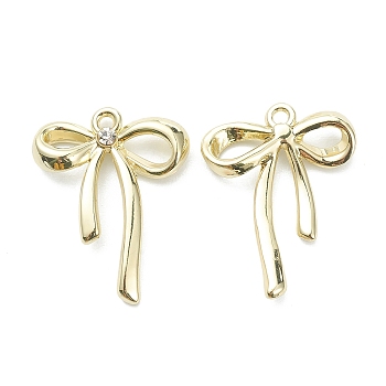 Alloy Pendants, Bowknot with Rhinestone, Golden, 26x20x4mm, Hole: 1.6mm