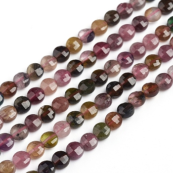 Natural Tourmaline Beads Strands, Flat Round, Faceted, 4x3mm, Hole: 0.8mm, about 88pcs/strand, 14.57 inch(37cm)