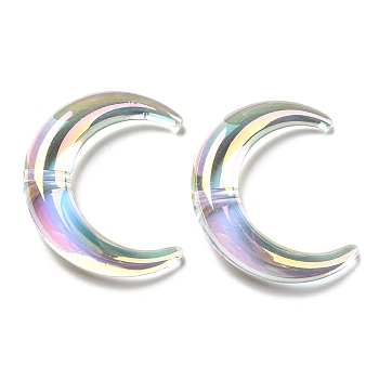 Transparent UV Plating Acrylic Beads, Iridescent, Moon, Clear, 46x39x10mm, Hole: 3mm