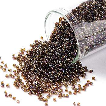 TOHO Round Seed Beads, Japanese Seed Beads, (177) Transparent AB Smoky Topaz, 15/0, 1.5mm, Hole: 0.7mm, about 3000pcs/10g