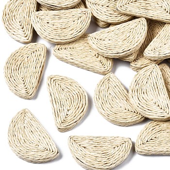 Handmade Reed Cane/Rattan Woven Beads, For Making Straw Earrings and Necklaces, No Hole/Undrilled, Half Round, Floral White, 51~53x30~32x7~8mm
