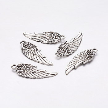 Tibetan Style Pendants,  Cadmium Free & Nickel Free & Lead Free, Wing, Antique Silver, 30x11x3mm, Hole: 1.5mm