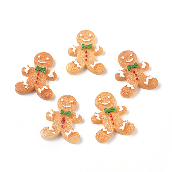 Christmas Theme Resin Decoden Cabochons, for Jewelry Making, the Gingerbread Man, Imitation Food, Orange, 27x21x5mm