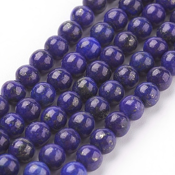Natural Lapis Lazuli Beads Strands, Dyed, Round, Blue, 4mm, Hole: 0.5~0.8mm, about 44pcs/strand, 7.6 inch