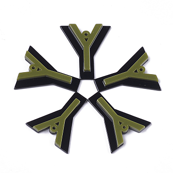 Cellulose Acetate(Resin) Pendants, Letter, Letter Y, Olive, Brown, 36.5~37x31.5x4~5mm, Hole: 1.5mm