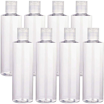 Transparent Flat Shoulder Plastic Press Cap Bottles, Refillable Bottles, Clear, 17.1cm, Capacity: 250ml