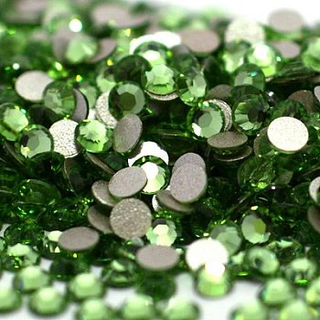 Glass Flat Back Rhinestone, Grade A, Back Plated, Faceted, Half Round, Peridot, 7.1~7.3mm, about 288pcs/bag