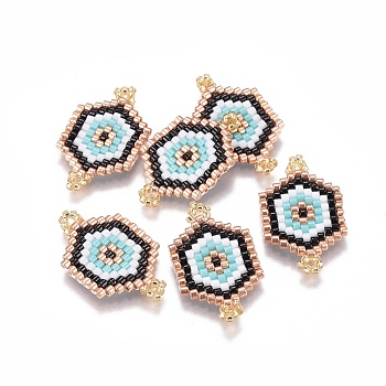 MIYUKI & TOHO Handmade Japanese Seed Beads Links, Loom Pattern, Hexagon, Colorful, 15x25~26x1.7mm, Hole: 1.5mm
