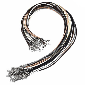 Waxed Cord Necklace Making, with Platinum Color Iron Clasp and Extender Chain, Mixed Color, 17.72 inch(450mm)
