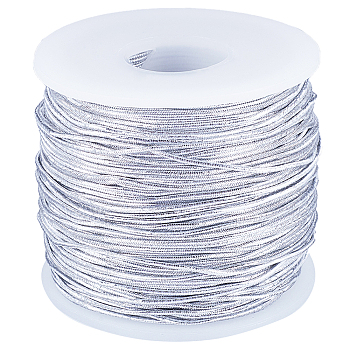 1 Roll Round Polyester Elastic Cord, for Jewelry, Gift Packaging, Silver, 1mm, about 131.23 Yards(120m)/Roll