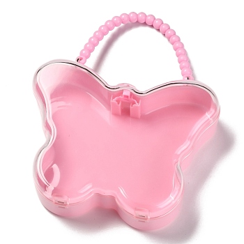 Butterfly Plastic Jewelry Boxes, with Plastic Beads Handle, Transparent Cover, Pink, 13x16.7x4.8cm