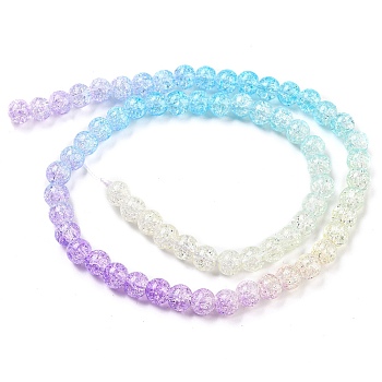Spray Painted Crackle Glass Beads Strands, Gradient Color, Segmented Multi-color Beads, Round, Orchid, 6mm, Hole: 1mm, about 60pcs/strand, 14.96~15.04 inch(38~38.2cm)