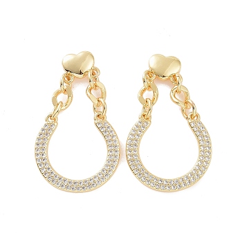 Clear Cubic Zirconia Teardrop Dangle Stud Earrings, Brass Jewelry for Women, Golden, 35mm, Pin: 0.8mm