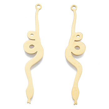 201 Stainless Steel Pendants, Snake Charm, Real 18K Gold Plated, 45x9x1mm, Hole: 1.6mm