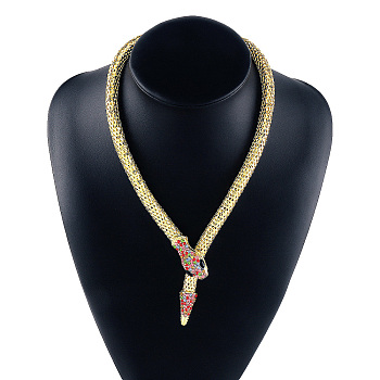 Alloy Popcorn Chain Necklaces, Colorful Rhinestone Magnetic Snake Necklace, Light Gold, 22.05 inch(56cm)