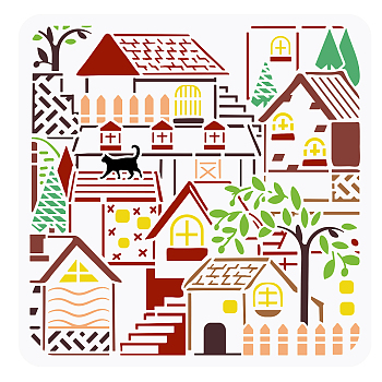 PET Hollow Out Drawing Painting Stencils, for DIY Scrapbook, Photo Album, House Pattern, 30x30cm