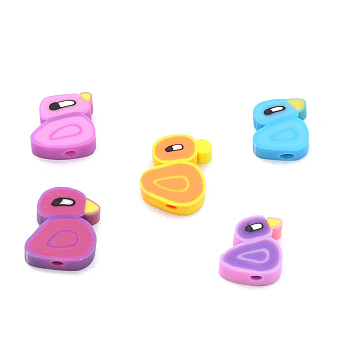 Handmade Polymer Clay Beads, Duck, Mixed Color, 9.5x11x4mm, Hole: 1.8mm