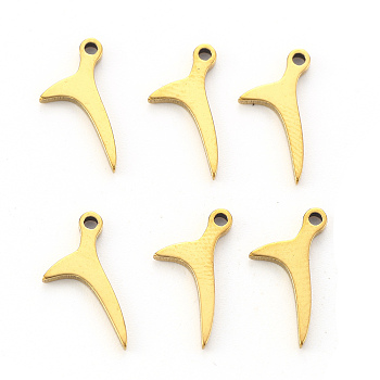 304 Stainless Steel Charms, Laser Cut, Dolphin Fishtail, Golden, 13x8x1mm, Hole: 1.4mm