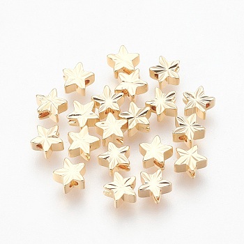 Brass Beads, Nickel Free, Real 18K Gold Plated, Star, 5x5x2.5mm, Hole: 1mm