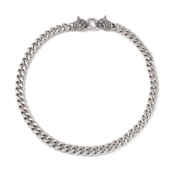 304 Stainless Steel Curb Chains Necklace with Wolf Clasp for Women, Stainless Steel Color, 24.02 inch(61cm)