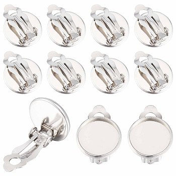 50Pcs 304 Stainless Steel Clip-on Earring Findings, Earring Settings, Flat Round, Stainless Steel Color, 18x13.5x7mm, Hole: 3mm, Tray: 12mm